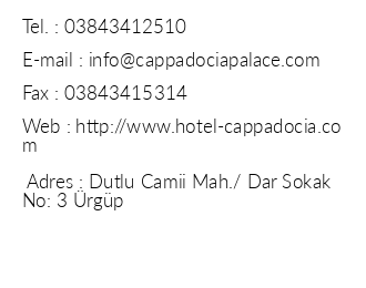 Cappadocia Palace Hotel iletiim bilgileri